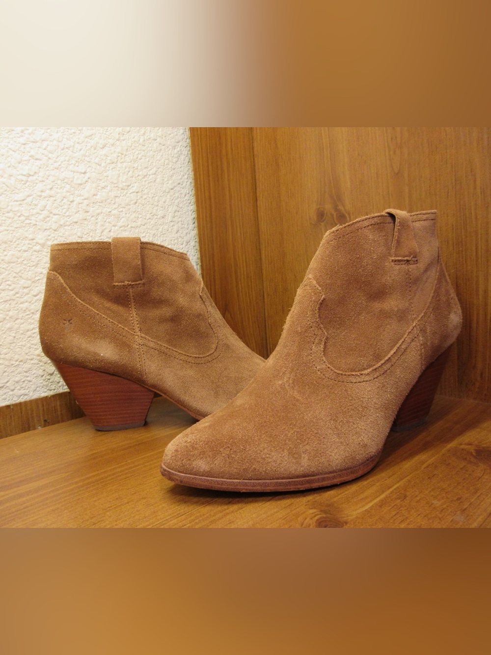 Frye Suede Ankle Booties in Tan